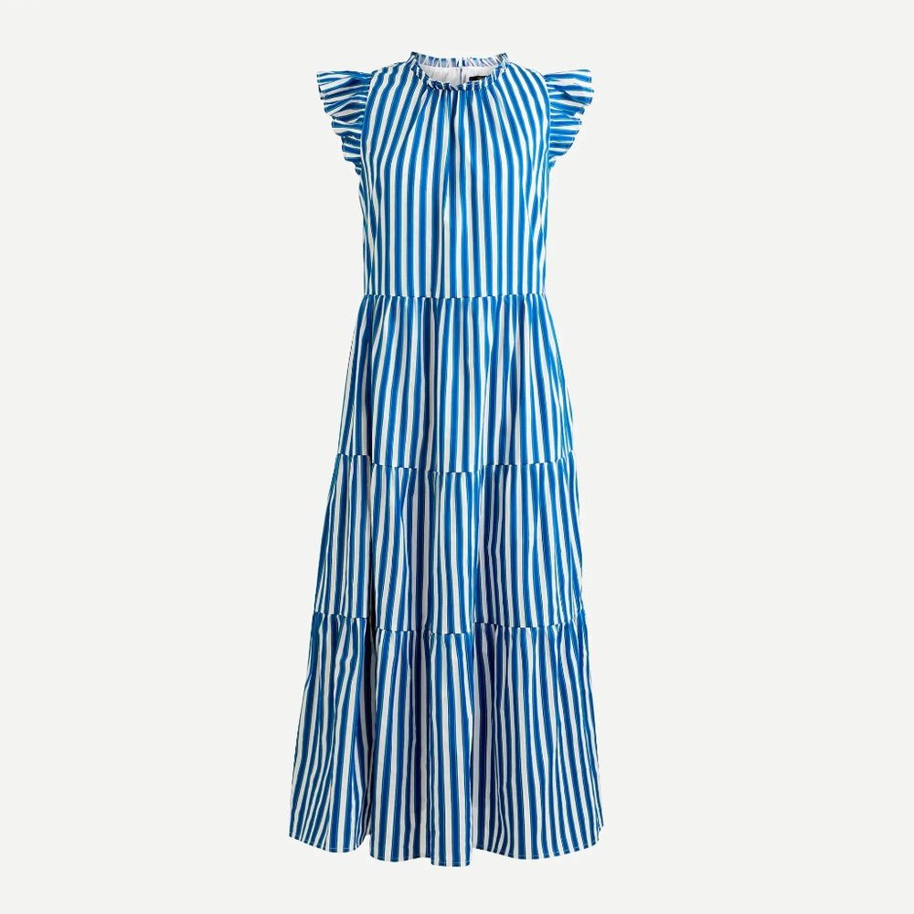 NWT Womens Size XS J. Crew Multicolor Tiered Cotton Dobby Dress in Cape Stripe